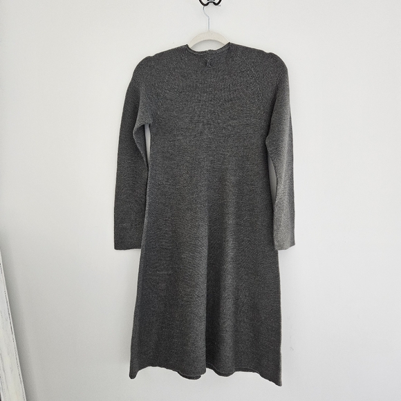 Hannes Roether Gemany Grey Marino Wool Ribbed V-Neck Sweater Dress - Picture 6 of 16